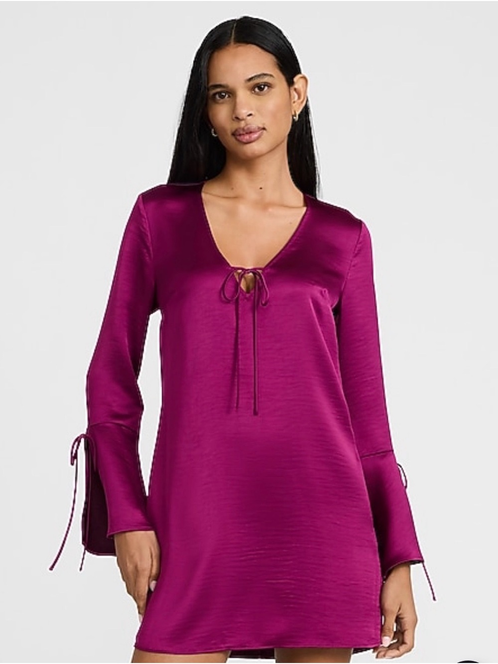 Express Magenta Tie-Neck Satin Shift Dress